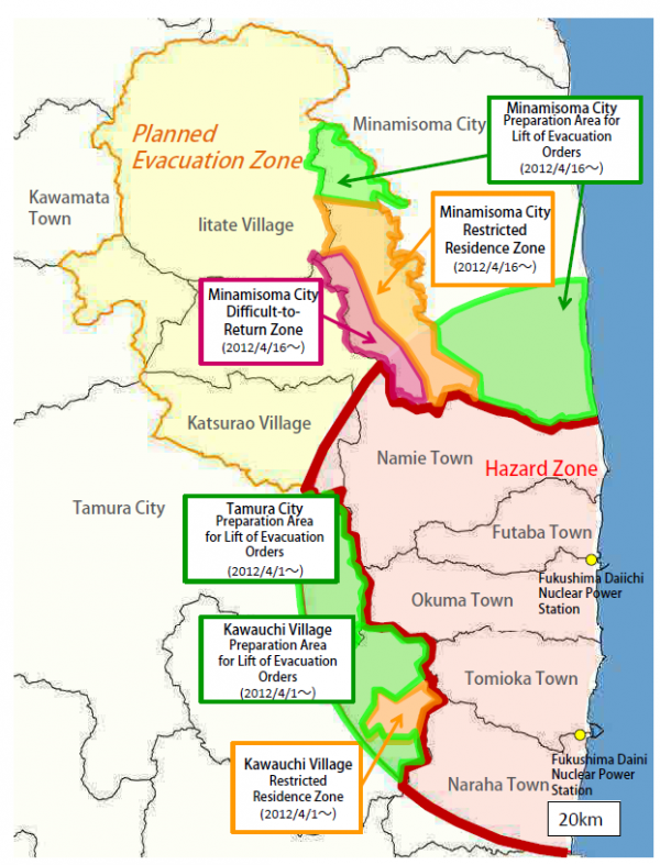 Status of evacuation zones - (as of 1 Apr. 2012)